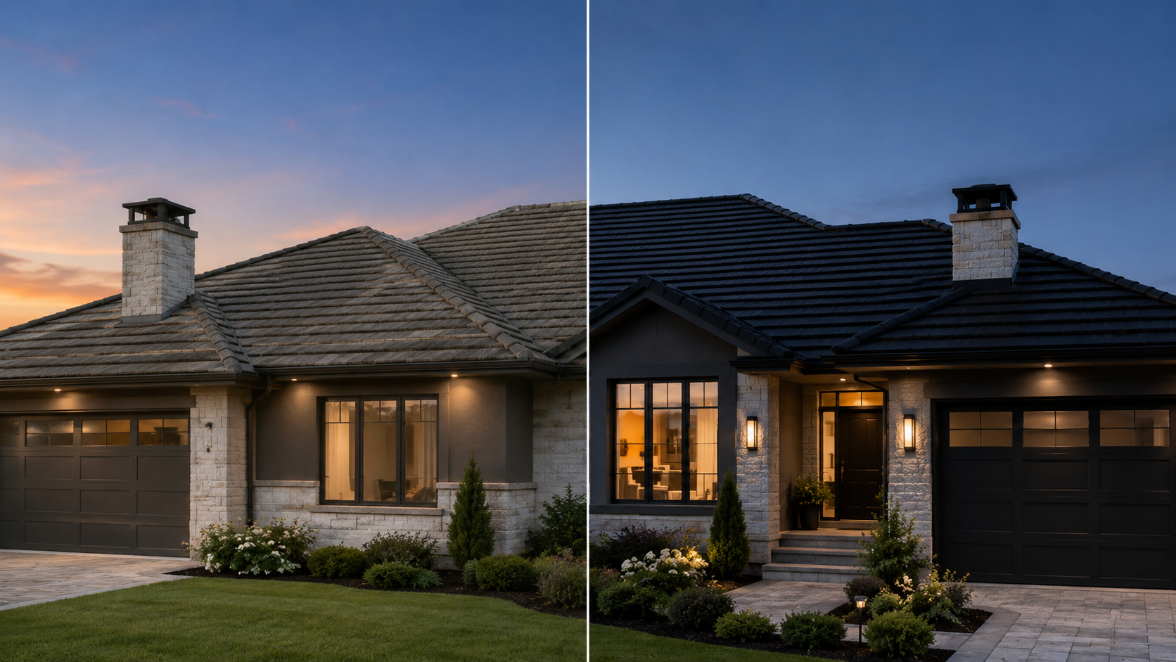 Before-and-after of a restored terracotta tile roof in Brisbane